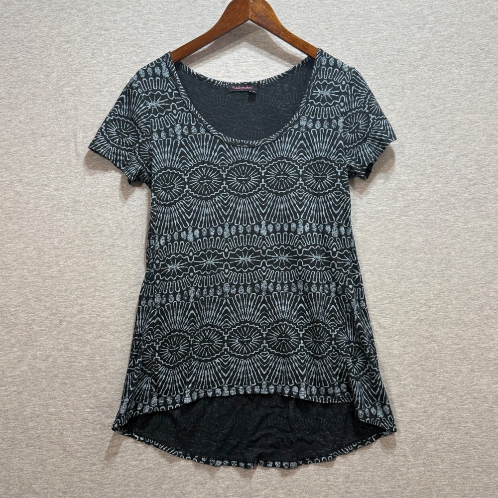 Fresh Produce‎ Short Sleeve Top Women XS Black Geometric High-Low Coastal Boho